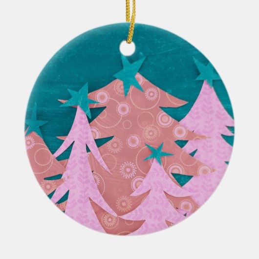 Whimsical Pink Christmas Tree Keramisch Ornament (Voorkant)