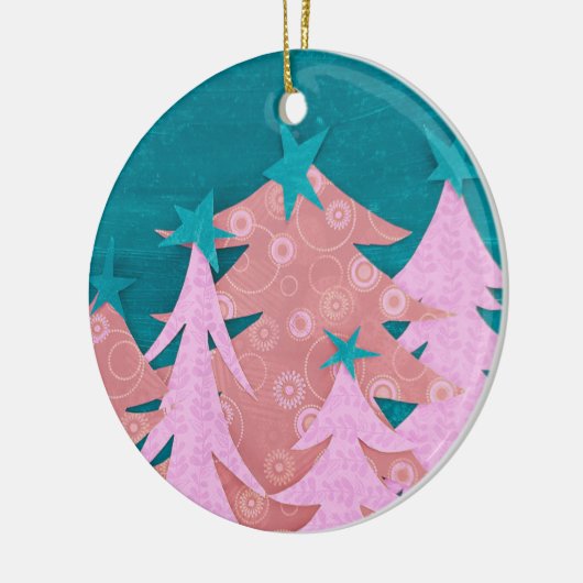 Whimsical Pink Christmas Tree Keramisch Ornament (Links)