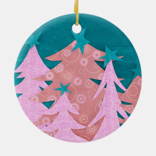 Whimsical Pink Christmas Tree Keramisch Ornament (Achterkant)