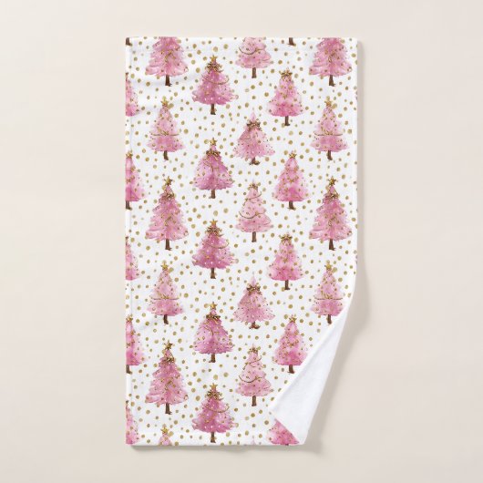 Whimsical Pink Christmas Tree Pattern Bad Handdoek (Handdoek)