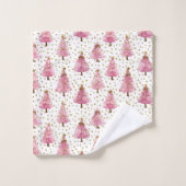 Whimsical Pink Christmas Tree Pattern Bad Handdoek (Wasdoekje)