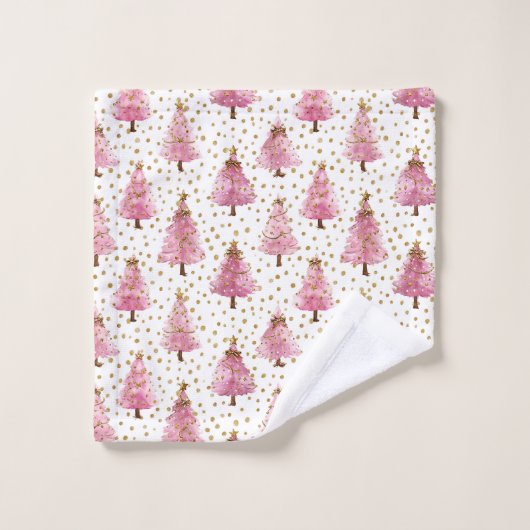 Whimsical Pink Christmas Tree Pattern Bad Handdoek (Wasdoekje)