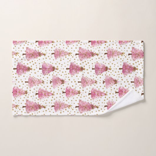 Whimsical Pink Christmas Tree Pattern Bad Handdoek (Handdoek)