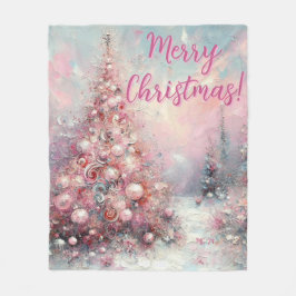 Whimsical Pink Christmas Tree Personalized Fleece Deken