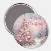Whimsical Pink Christmas Tree Personalized Magneet (Voorkant / Achterkant)