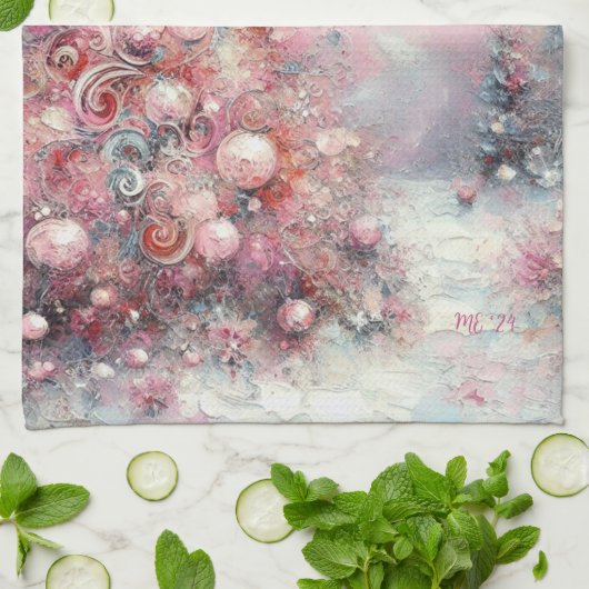 Whimsical Pink Christmas Tree Personalized Theedoek (Gevouwen)