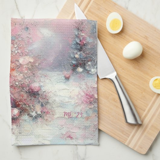 Whimsical Pink Christmas Tree Personalized Theedoek (Quarter Fold)