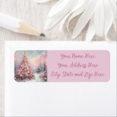 Whimsical Pink Christmas Tree Retouradres Etiket (Insitu)