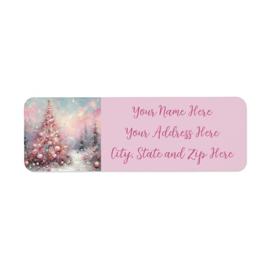 Whimsical Pink Christmas Tree Retouradres Etiket (Voorkant)