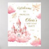 Whimsical Pink Cloud Princess Birthday Welcome Poster (Voorkant)