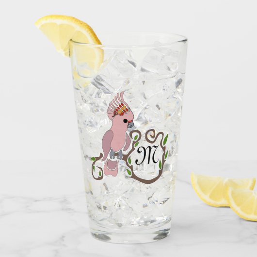 Whimsical Pink Cockatau Monogram Glas (Voorkant ijs)