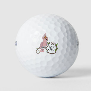 Whimsical Pink Cockatau Monogram Golfballen