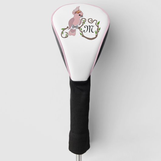 Whimsical Pink Cockatau Monogram Golfheadcover (Voorkant)