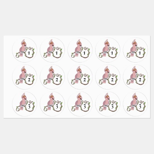 Whimsical Pink Cockatau Monogram Labels (Vel)