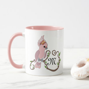 Whimsical Pink Cockatau Monogram Mok