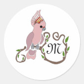 Whimsical Pink Cockatau Monogram Ronde Sticker (Voorkant)