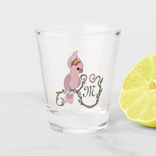 Whimsical Pink Cockatau Monogram Shot Glas (Voorkant)