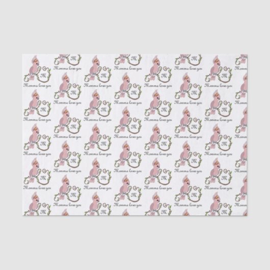 Whimsical Pink Cockatau Monogram Tissuepapier (Voorkant)
