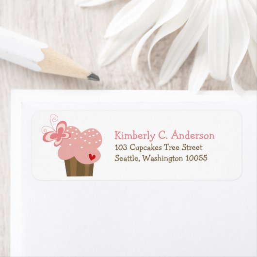 Whimsical Pink Cupcake Butterfly Girl Birthday Etiket (Insitu)