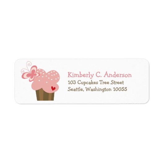 Whimsical Pink Cupcake Butterfly Girl Birthday Etiket (Voorkant)
