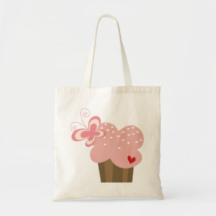Whimsical Pink Cupcake Butterfly Girl Birthday Tote Bag