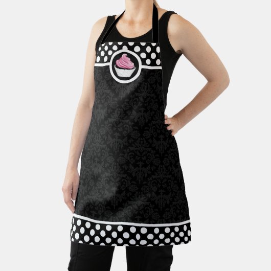 Whimsical Pink Cupcake Damask Polka Dot Schort (Insitu)