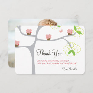 Whimsical Pink Cupcakes Tree Kind's Verjaardagsfot Bedankkaart