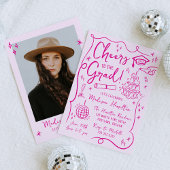 Whimsical Pink Doodles Foto Afstudeerfeest Kaart