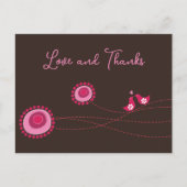 Whimsical Pink Dot Flowers & Happy Birds Hartelijk Briefkaart (Voorkant)