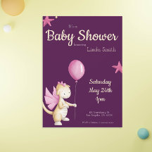 Whimsical Pink Dragon & Balloon Girl Baby shower