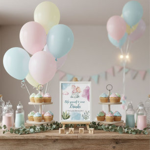 Whimsical Pink Dragon Drink Waterverf Party Sign Poster