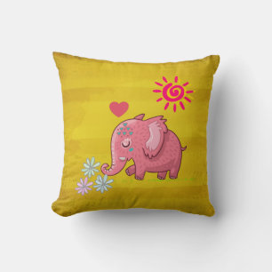Whimsical Pink Elephant die een paar dagen blaast Kussen