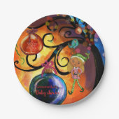 Whimsical Pink Elf & Christmas Tree Baby Shower Papieren Bordje (Voorkant)