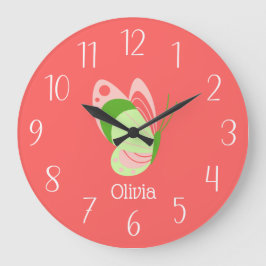 Whimsical Pink en Green Butterfly Grote Klok
