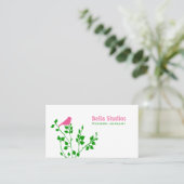 Whimsical Pink en Green Cute Bird Visitekaartje (Staand voorkant)