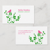 Whimsical Pink en Green Cute Bird Visitekaartje (Voorkant / Achterkant)