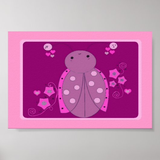 Whimsical Pink en Paars Ladybug Poster (Voorkant)