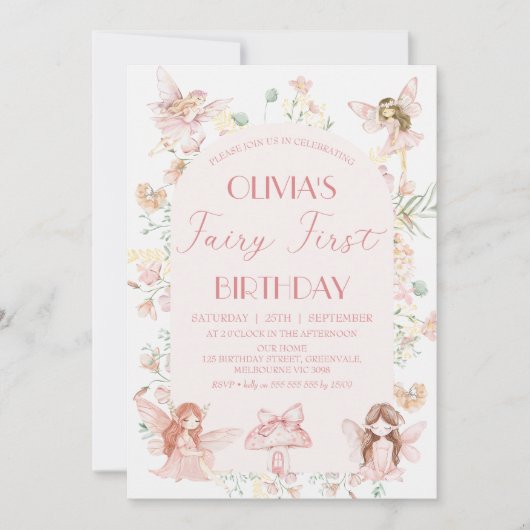 Whimsical Pink Fairy Eerste Verjaardag 1e Verjaard Kaart (Voorkant)