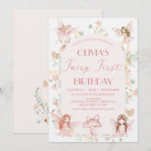 Whimsical Pink Fairy Eerste Verjaardag 1e Verjaard Kaart (Voorkant / Achterkant)