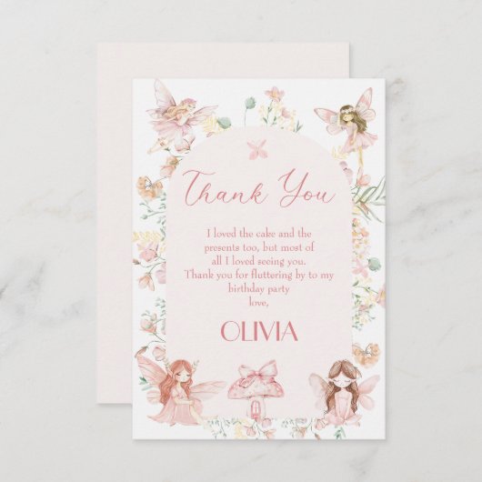 Whimsical Pink Fairy Eerste Verjaardag Bedankt Car (Voorkant / Achterkant)