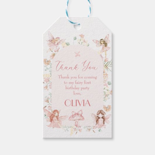 Whimsical Pink Fairy Eerste Verjaardag Gift Label Cadeaulabel (Voorkant)