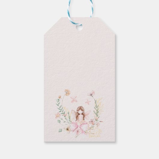 Whimsical Pink Fairy Eerste Verjaardag Gift Label Cadeaulabel (Achterkant)