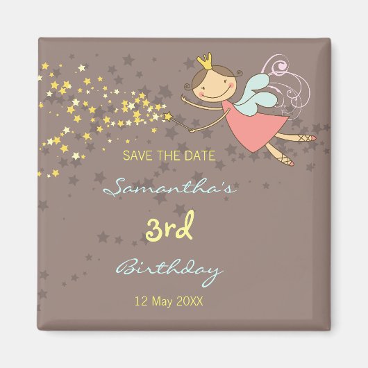 Whimsical Pink Fairy Princess Stars Girl Birthday Magneet (Voorkant)