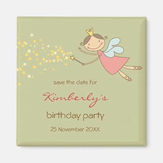 Whimsical Pink Fairy Princess Stars Girl Birthday Magneet (Voorkant)