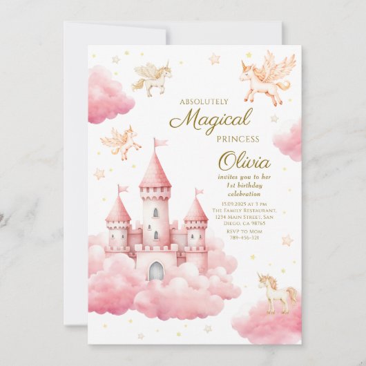 Whimsical Pink Fairytale Princess Birthday Kaart (Voorkant)