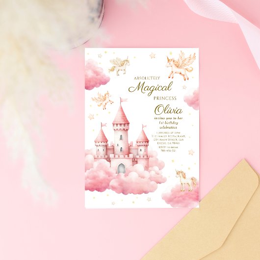 Whimsical Pink Fairytale Princess Birthday Kaart