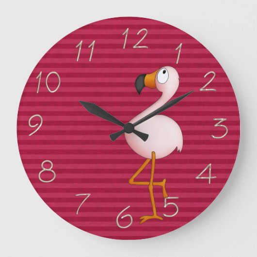 Whimsical Pink Flamingo Clock Grote Klok (Voorkant)