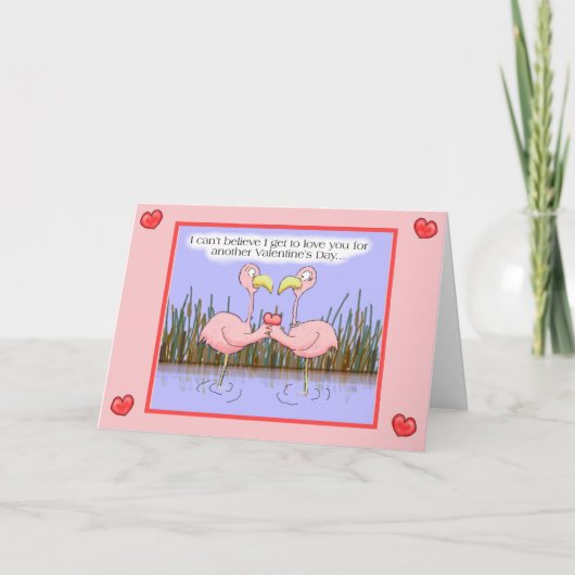 Whimsical Pink Flamingo Happy Valentine's Day Card Feestdagen Kaart (Voorkant)
