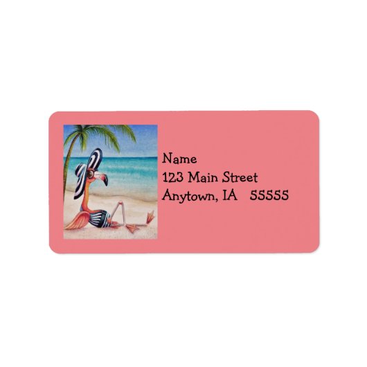 Whimsical Pink Flamingo No. 1 Waterverf Art Etiket (Voorkant)