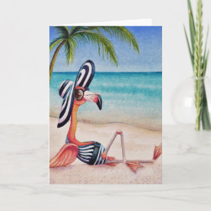 Whimsical Pink Flamingo No. 1 Waterverf Art Kaart